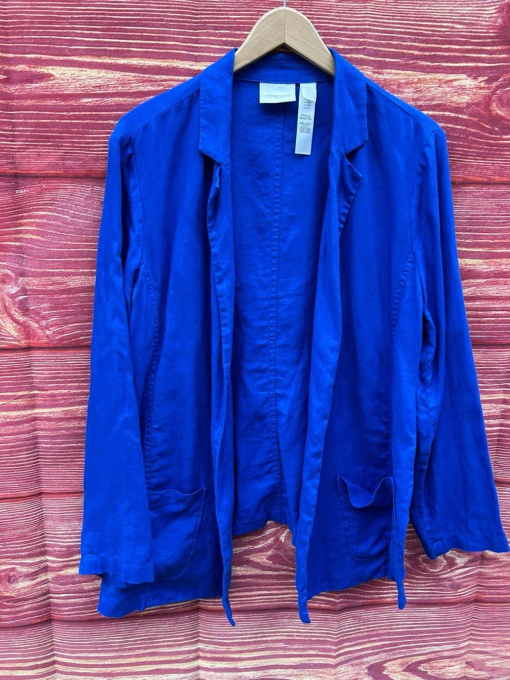 Chico's size 3 XL linen Open Front Lightweight Cardigan Royal Blue